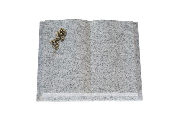 Grabbuch, Viscount White Granit, 45cm x 35cm x 8cm, inkl. kleiner Bronzerose mit Büte