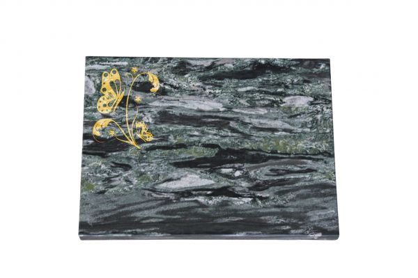 Liegeplatte, Wave Green 40cm x 30cm x 3cm, inkl. Schmetterling und Blume in Gold