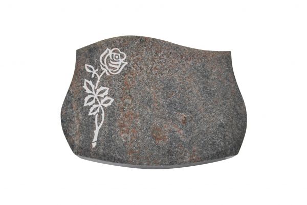 Liegestein aus Himalya Granit mit Rose, 40cm x 30cm x 8cm