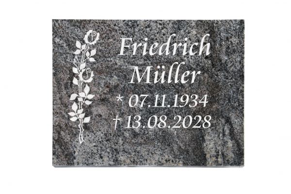 Liegeplatte, Paradiso Granit rechteckig 40cm x 30cm x 3cm, inkl. Rosenblüten