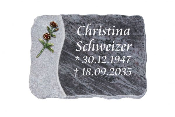 Liegeplatte, Orion Granit 40cm x 30cm x 4cm, inkl. roten Doppelrose