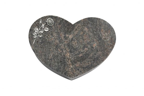 Liegestein Herz, Himalaya Granit, 50cm x 40cm x 10cm, inkl. Alurose mit Knospe