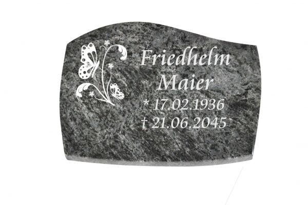 Liegeplatte, Orion Granit mit Fasen 40cm x 30cm x 3cm, inkl. Schmetterling auf Blättern