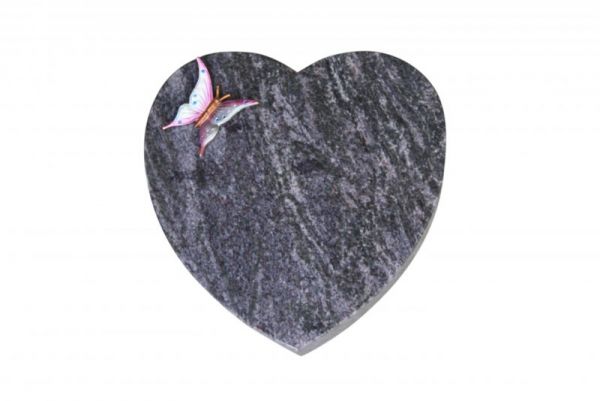 Liegestein Herzform, Orion Granit, 30cm x 30cm x 8cm, inkl. Alu Schmetterling