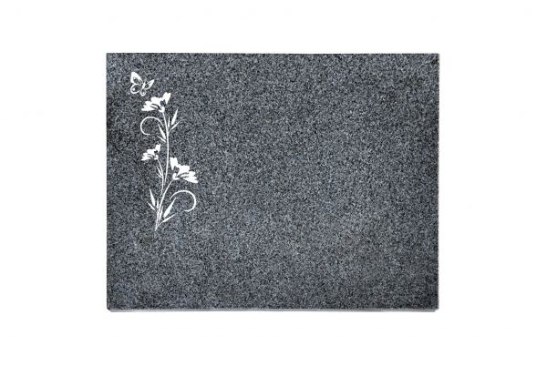 Liegeplatte, Padang Dark Granit rechteckig 40cm x 30cm x 3cm, inkl. Schmetterling auf Blume