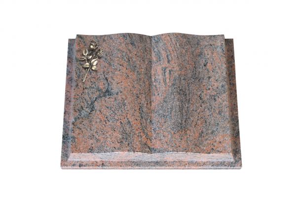 Grabbuch, Multicolor Granit, 50cm x 40cm x 10cm, inkl. kleiner Bronzerose