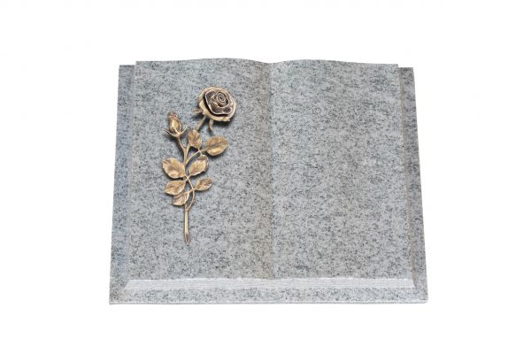 Grabbuch, Viscount White Granit, 40cm x 30cm x 8cm, inkl. Bronzerose mit einer Blüte