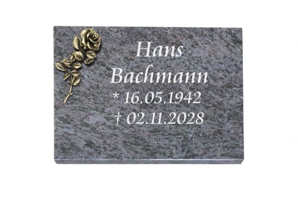 Liegeplatt, Orion Granit rechteckig 40cm x 30cm x 3cm, inkl. kleiner Rose aus Bronze