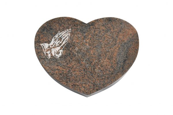 Liegestein Herz, Multicolor Granit, 50cm x 40cm x 10cm, inkl. betender Hand