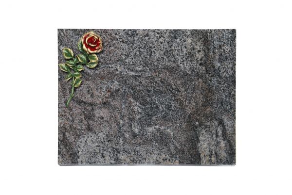 Liegeplatte, Paradiso Granit rechteckig 40cm x 30cm x 3cm, inkl. kleiner roter Rose