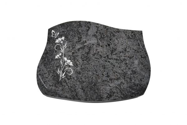 Liegestein Verdi, Orion Granit, 40cm x 30cm x 8cm, inkl. Schmetterling auf Blume