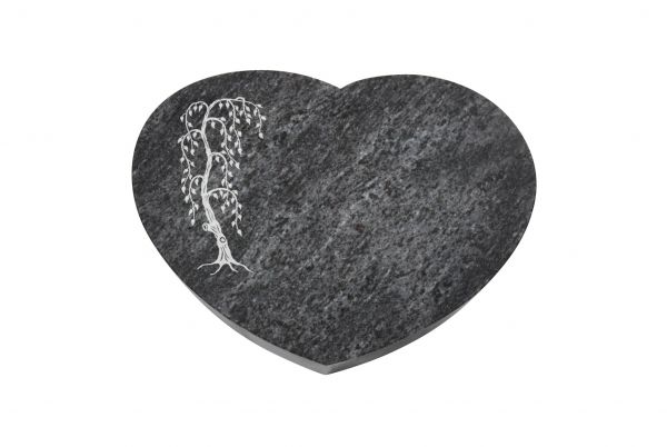 Liegestein Herz, Orion Granit, 50cm x 40cm x 10cm, inkl. Trauerweide