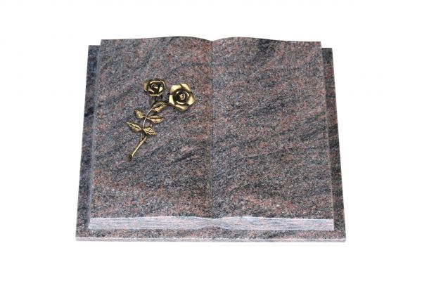 Grabbuch, Himalaya Granit, 50cm x 40cm x 10cm, inkl. Bronzerose mit 2 Blüten