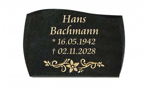 Liegeplatte , Black Granit mit Fasen 30cm x 20cm x 4cm, inkl. Goldornament