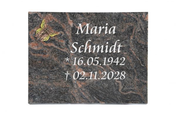 Liegeplatte, Himalaya Granit rechteckig 40cm x 30cm x 3cm, inkl. farbigen Schmetterling