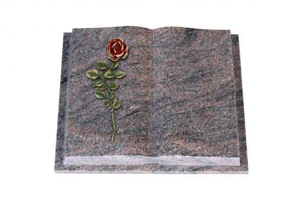 Grabbuch, Himalaya Granit, 40cm x 30cm x 8cm, inkl. roter Rose