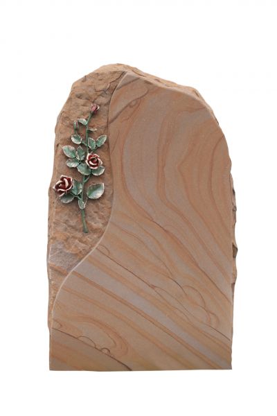 Einzelgrabstein, Bitburger Sandstein 95cm x 60cm x 14cm, inkl. Rose aus Bronze