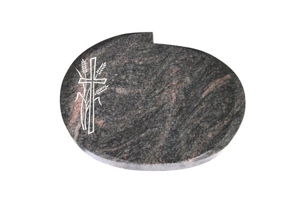 Liegestein Mozart, Himalaya Granit, 50cm x 40cm x 10cm, inkl. Kreuz mit Ähren
