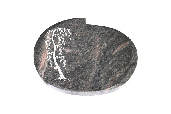 Liegestein Mozart, Himalaya Granit, 40cm x 30cm x 8cm, inkl. Trauerweide