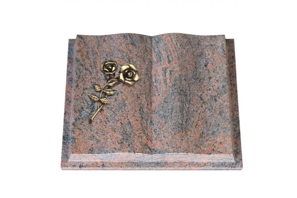 Grabbuch, Multicolor Granit, 45cm x 35cm x 8cm, inkl. Bronzerose mit 2 Blüten