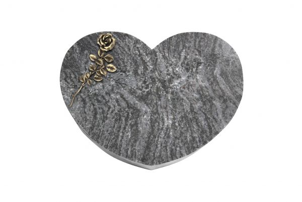 Liegestein Herz, Orion Granit, 50cm x 40cm x 10cm, inkl. Rose aus Bronze