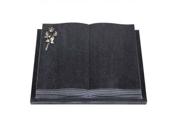 Grabbuch, Indien Black Granit, 50cm x 40cm x 10cm, inkl. kleiner Bronzerose