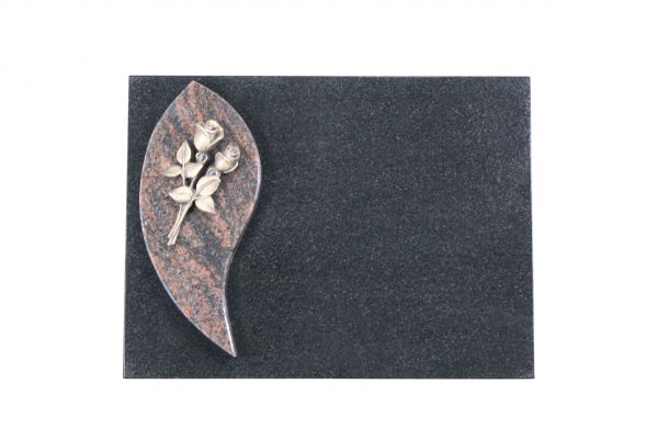 Liegestein, Indien Black und Indora Granit, 40cm x 30cm x 3cm, inkl. Bronzerose