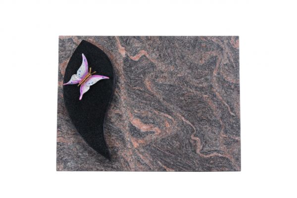 Liegestein, Indien Black und Himalaya Granit, 40cm x 30cm x 3cm, inkl. Schmetterling aus Alu