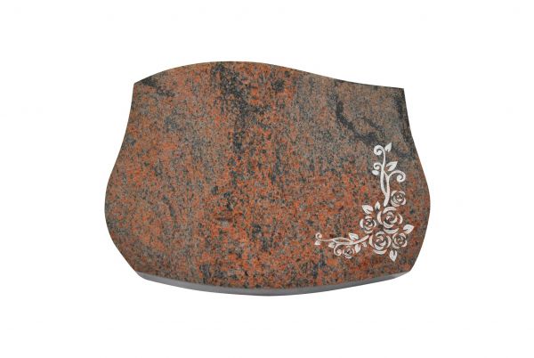 Liegestein Verdi, Multicolor Granit, 50cm x 40cm x 10cm, inkl. Eckrose