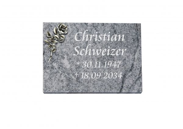 Liegeplatte, Viscount Granit rechteckig 40cm x 30cm x 3cm, inkl. Rose aus Alu