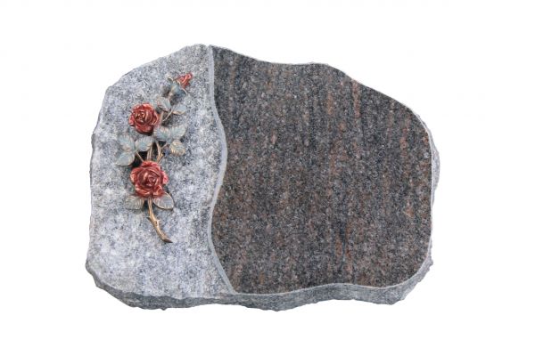 Liegestein Haydn, Himalaya Granit, 40cm x 30cm x 8cm, inkl. Bronzerose mit Farbe