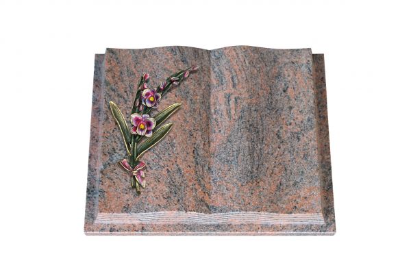 Grabbuch, Multicolor Granit, 40cm x 30cm x 8cm, inkl. Orchidee aus Bronze