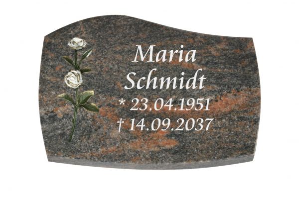 Liegeplatte, Himalaya Granit mit Fasen 30cm x 20cm x 4cm, inkl. farbiger Blume