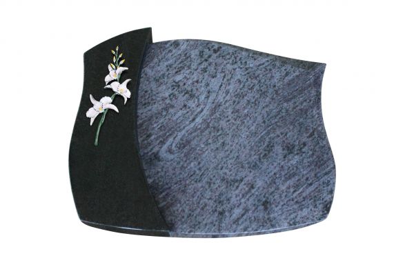 Liegestein, Orion und Indien Black Granit 50cm x 40cm x 10/12cm, inkl. farbigen Blume
