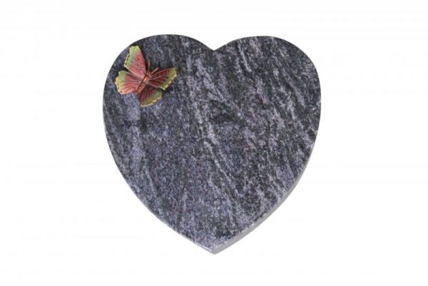 Liegestein Herzform, Orion Granit, 30cm x 30cm x 8cm, inkl. Schmetterling