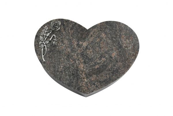 Liegestein Herz, Himalaya Granit, 40cm x 30cm x 8cm, inkl. Knick Rose in Alu