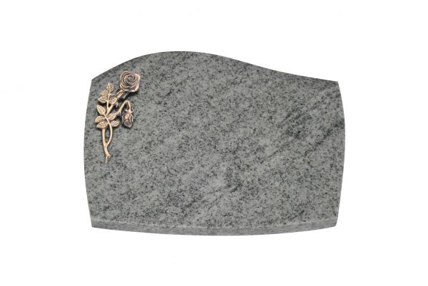 Liegeplatte, Viscount White Granit mit Fasen 40cm x 30cm x 3cm, inkl. Knickrose aus Bronze
