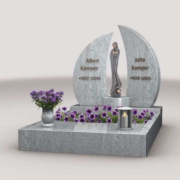 Doppelgrabanlage Mp White Granit mit Madonna aus Bronze