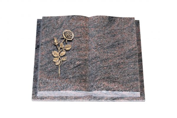 Grabbuch, Himalaya Granit, 45cm x 35cm x 8cm, inkl. Bronzerose mit Blüte