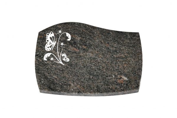 Liegeplatte, Himalaya Granit mit Fasen 40cm x 30cm x 3cm, inkl. Schmetterling auf Blättern