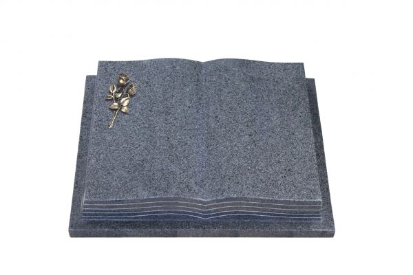 Grabbuch, Padang Dark Granit, 40cm x 30cm x 8cm, inkl. kleiner Knickrose aus Bronze