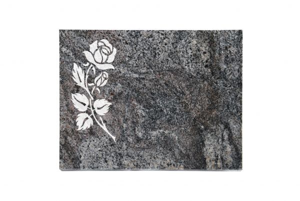 Liegeplatte, Paradiso Granit rechteckig 40cm x 30cm x 3cm, inkl. gestrahlter Rose