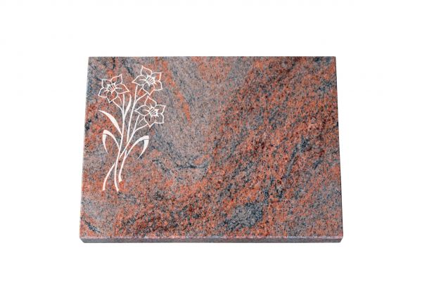 Liegeplatte, Multicolor Granit rechteckig 40cm x 30cm x 3cm, inkl. Narzisse