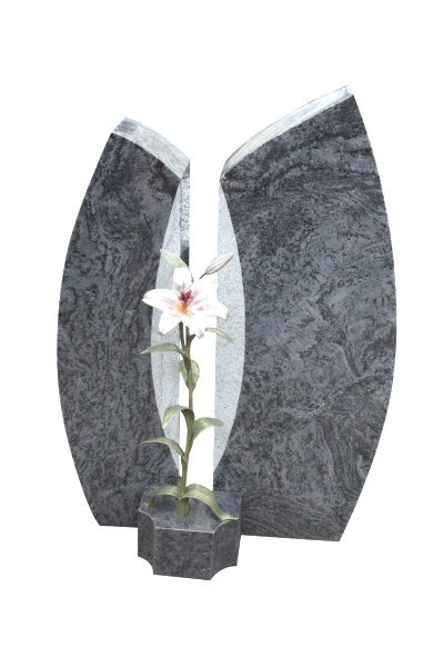 Einzelgrabstein, Orion Granit 90cm x 63cm x 14cm, inkl. weißer Lilie