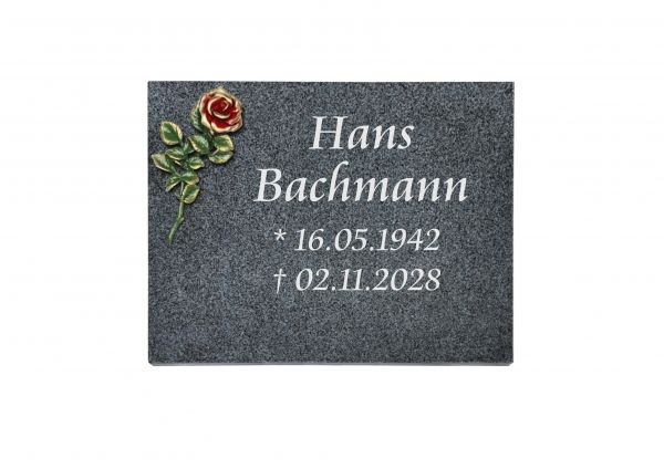 Liegeplatte, Padang Granit rechteckig 40cm x 30cm x 3cm, inkl. farbiger Rose