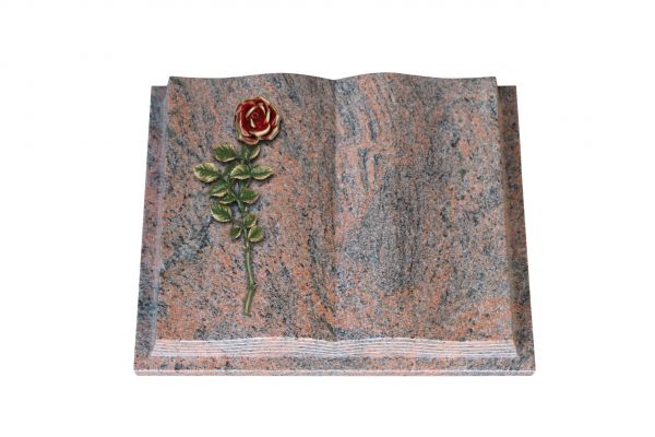 Grabbuch, Multicolor Granit, 40cm x 30cm x 8cm, inkl. roter Rose