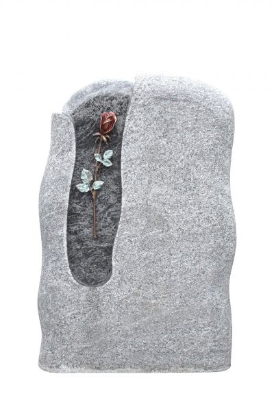 Einzelgrabstein,Orion Granit geflammt 90cm x 60cm x 14cm, inkl. Rose