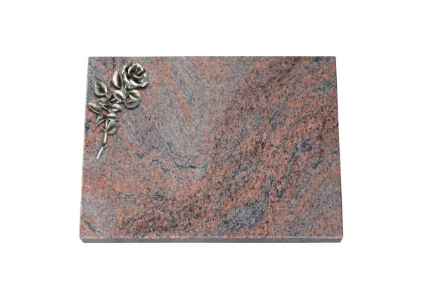 Liegeplatte, Multicolor Granit rechteckig 40cm x 30cm x 3cm, inkl. Rose aus Alu