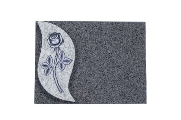 Liegestein, Viscont White und Padang Dark Granit, 40cm x 30cm x 3cm, inkl. vertiefter Rose