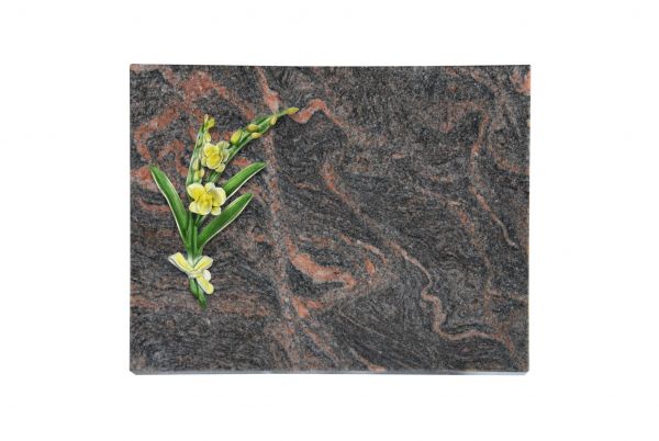 Liegeplatte, Himalaya Granit rechteckig 40cm x 30cm x 3cm, inkl. Orchidee farbig